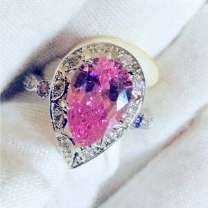 Elegant Pink and Silver Teardrop Ring